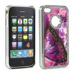 Wholesale iPhone 4 4S  Butterfly Crystal Diamond Chrome Case (Purple-Mix)